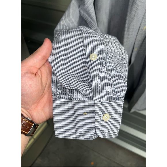 Navy & White Polo Ralph Lauren Button Contrast Collar Down Shirt Size XL - Picture 5 of 8